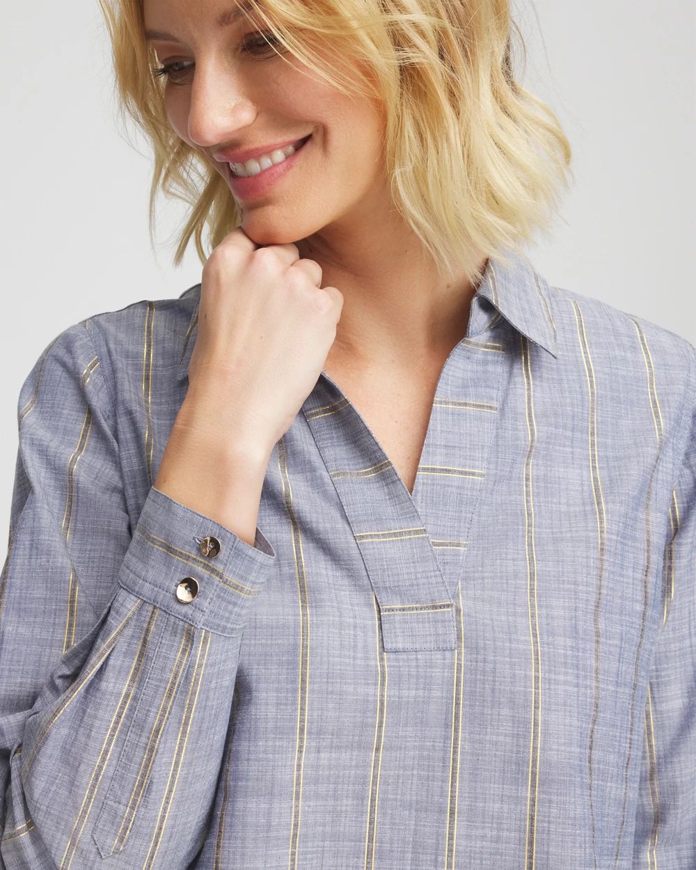 Striped Soft Denim Popover