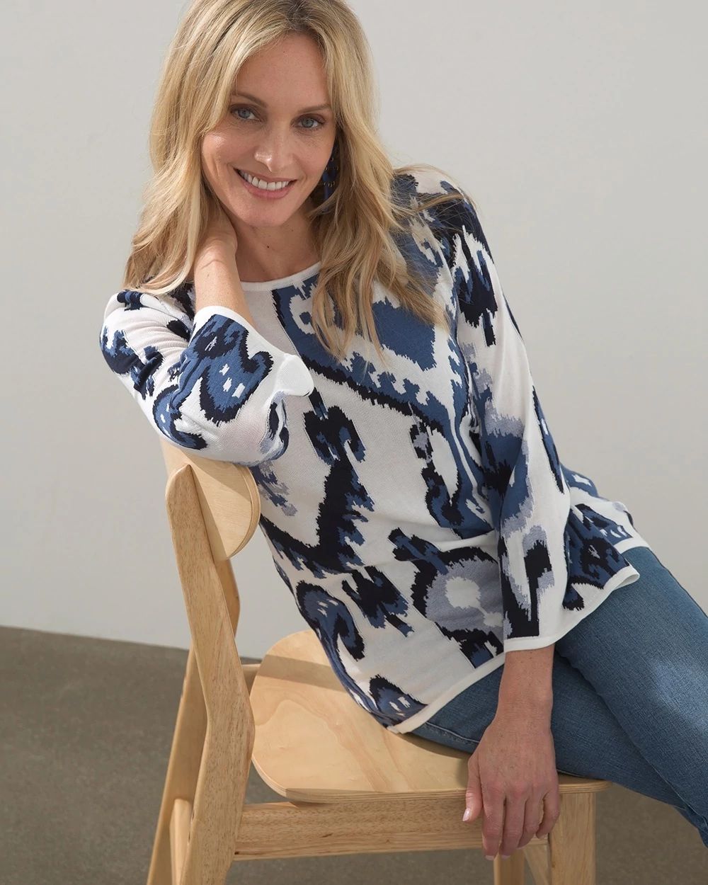 Ikat Print Intarsia Pullover Sweater