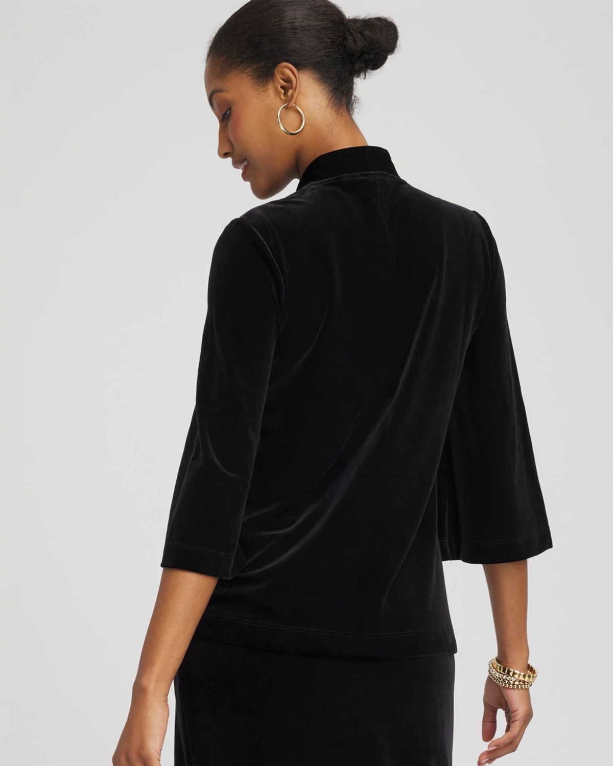 Chico's Travelers Velvet V-neck Kimono Sleeve Top In Black In Black