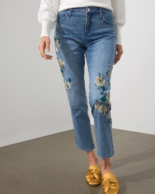 Girlfriend Floral Embroidered Ankle Jeans