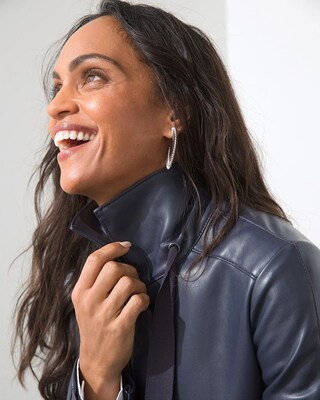 Funnel Neck Faux Leather Jacket