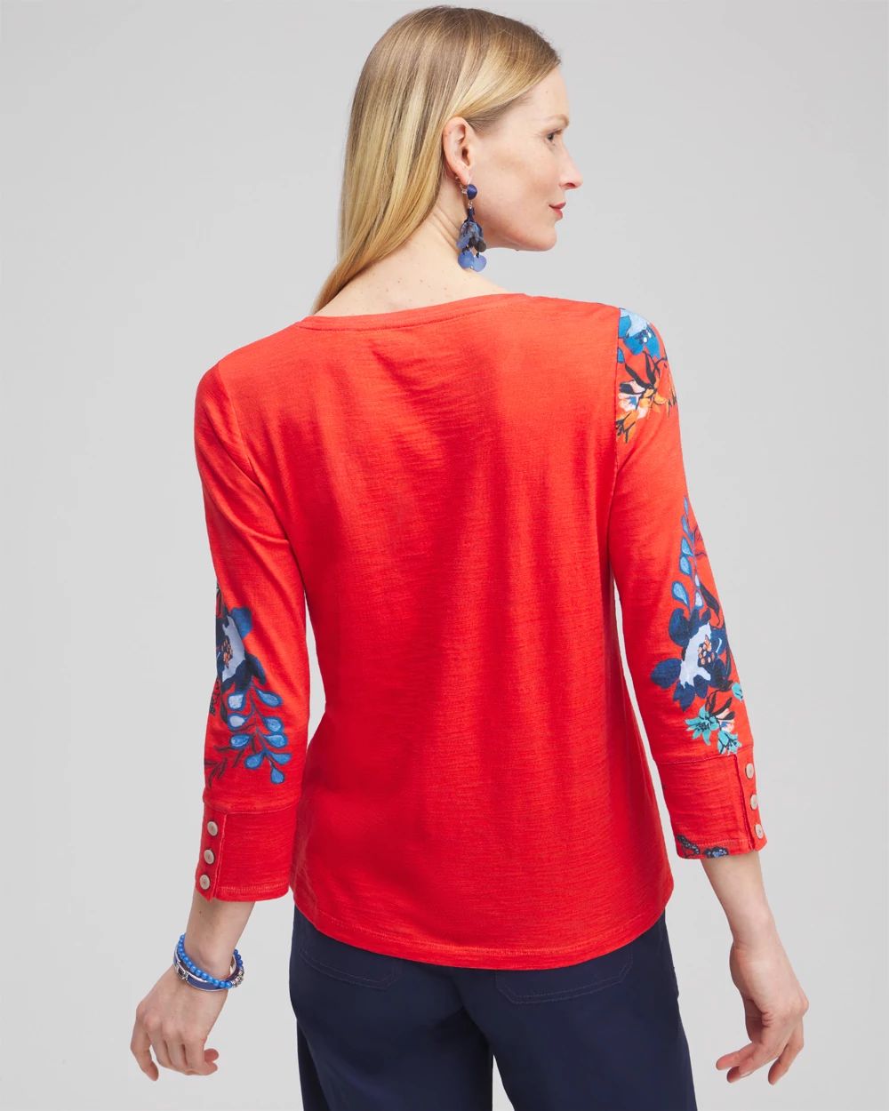 Floral 3/4 Sleeve Button Tee