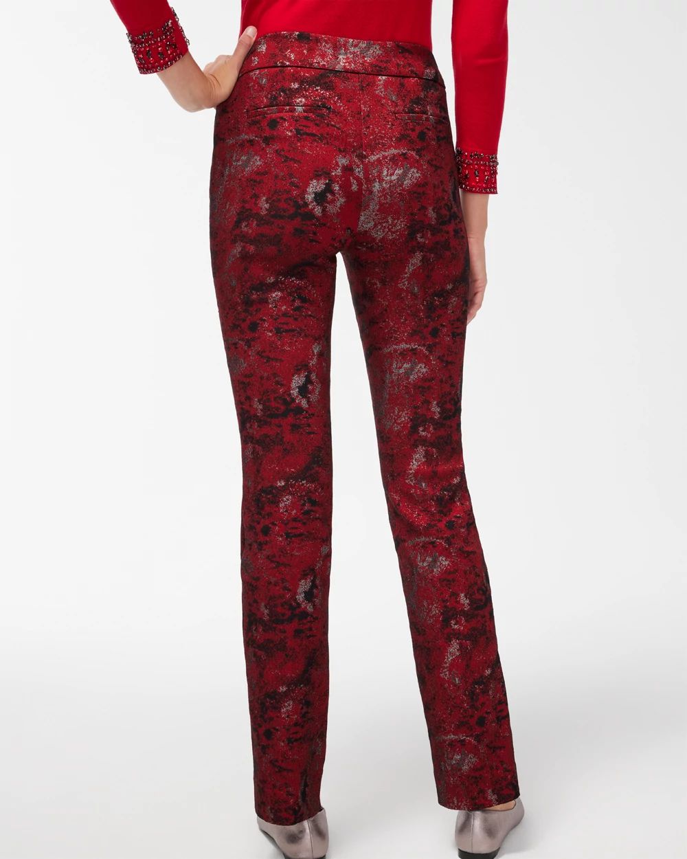 Brigitte Red Lurex Jacquard Pants