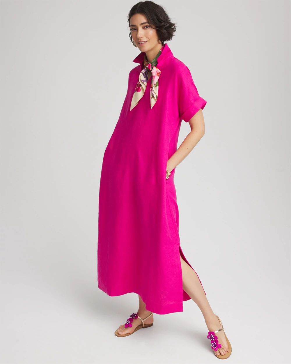 Linen Popover Kaftan Dress