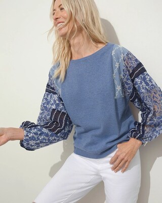 Embroidered Eyelet Sleeve Sweater