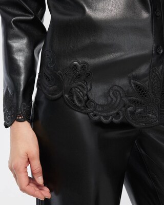 Faux Leather Embroidered Cutwork Shirt