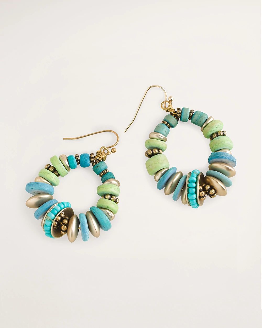 Cool Tone Beaded Drop Hoop Earrings