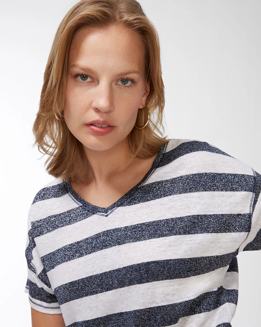 Linen-Blend Navy Stripe Tee