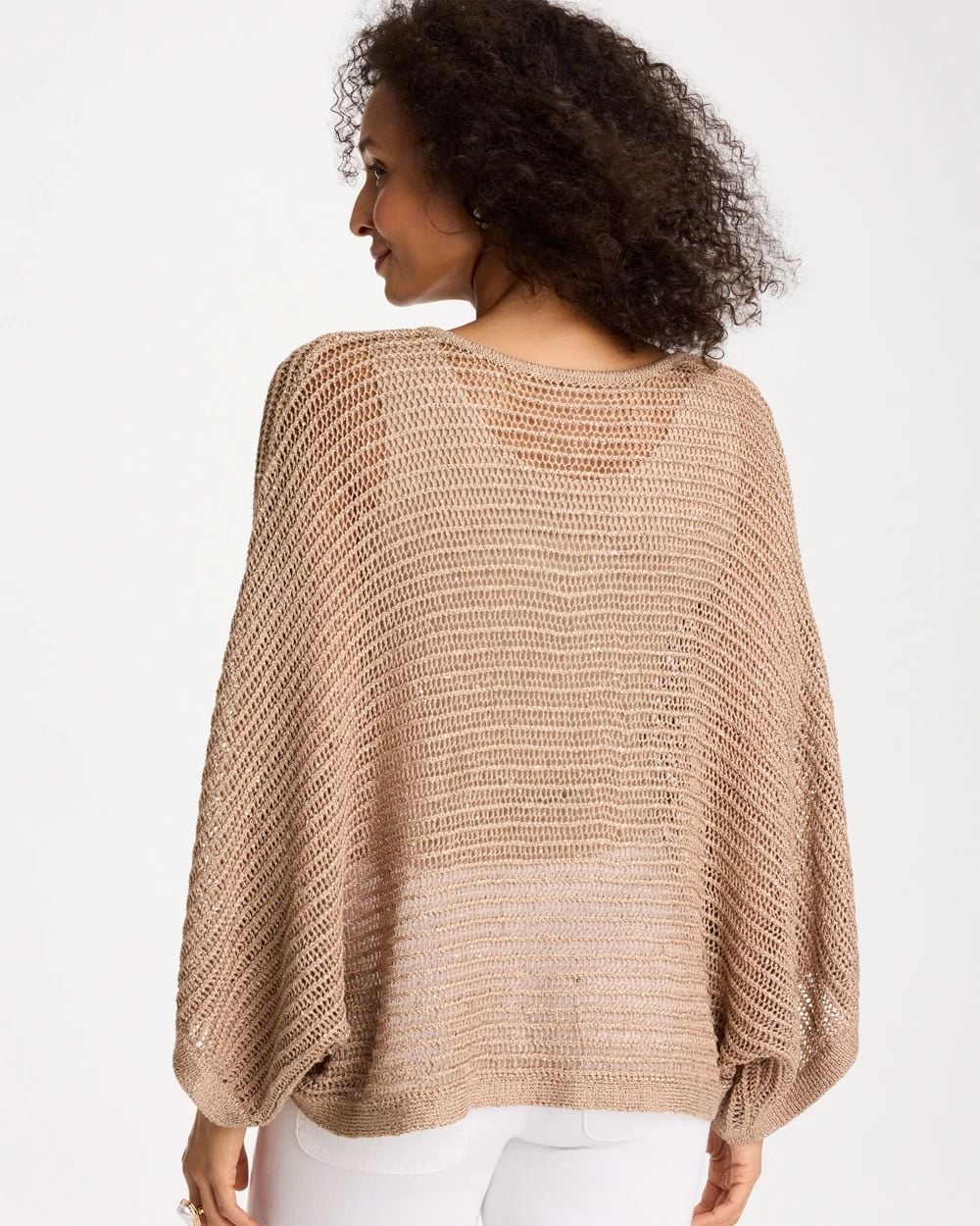 V-Neck Metallic Knit Poncho click to view larger image.