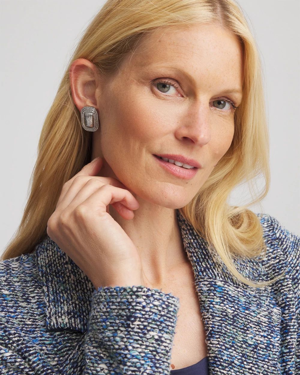 No Droop® Silvertone Square Clip-On Earrings