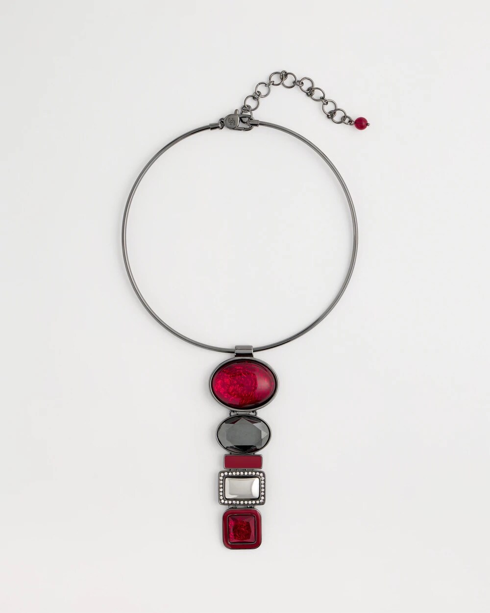 Red Linear Drop Collar Necklace