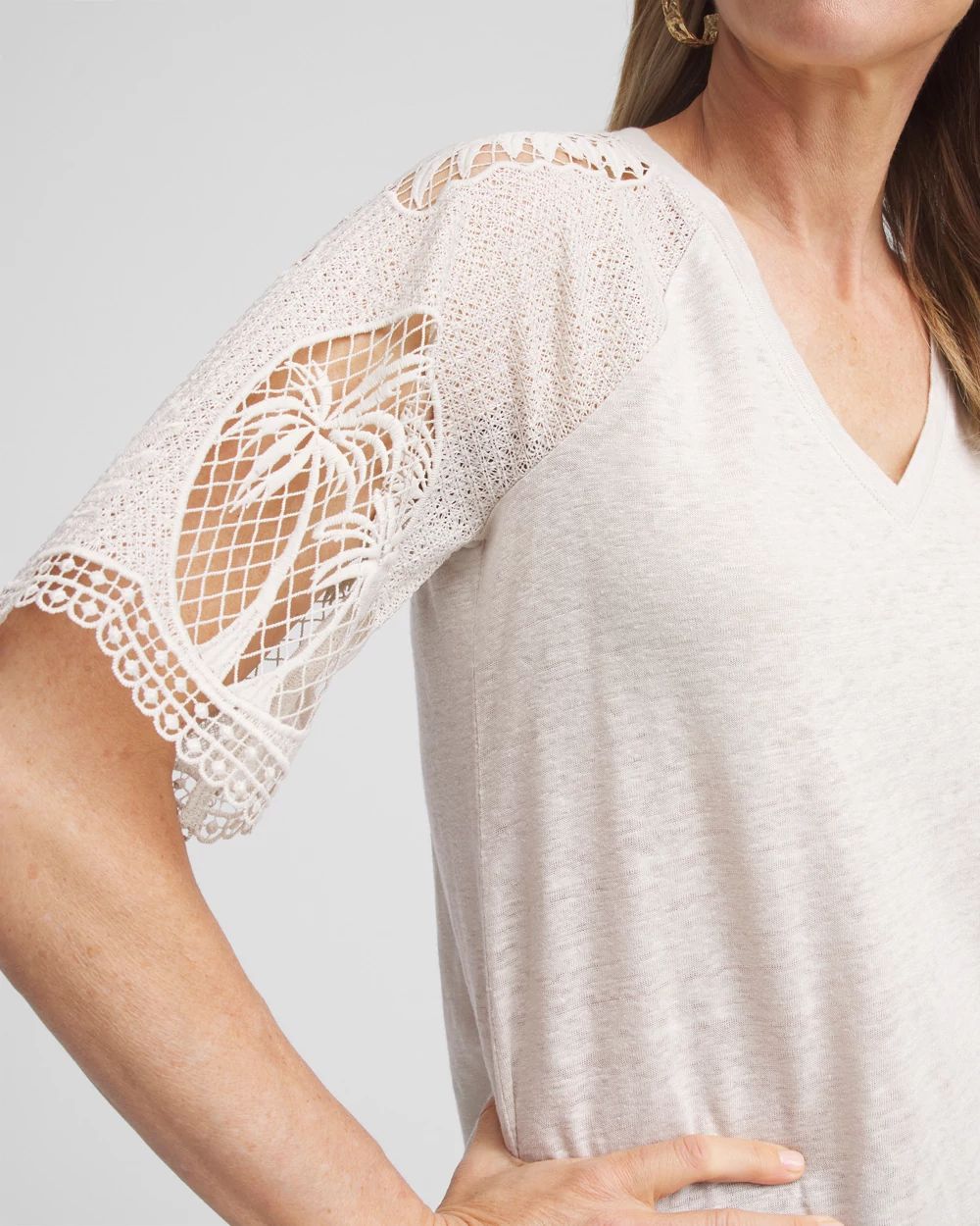 Linen Crochet Lace Short Sleeve Tee click to view larger image.