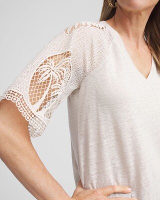 Linen Crochet Lace Short Sleeve Tee click to view larger image.