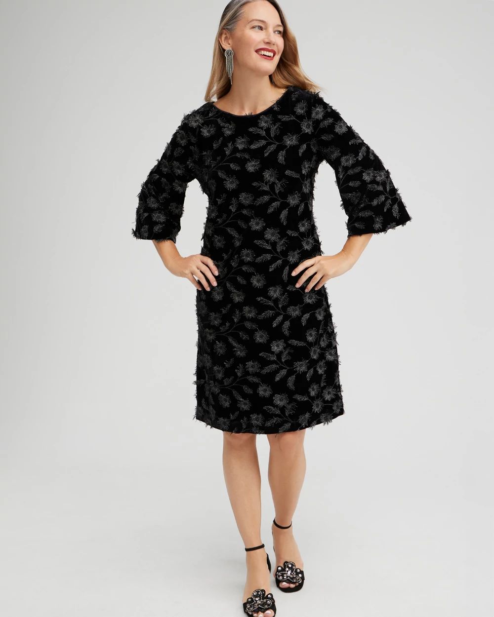 Velvet Applique Bell Sleeve Dress