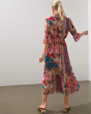 Tapestry Print Tiered Ruffle Dress