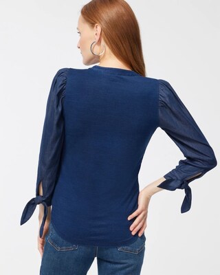 Chambray Sleeve Henley Top