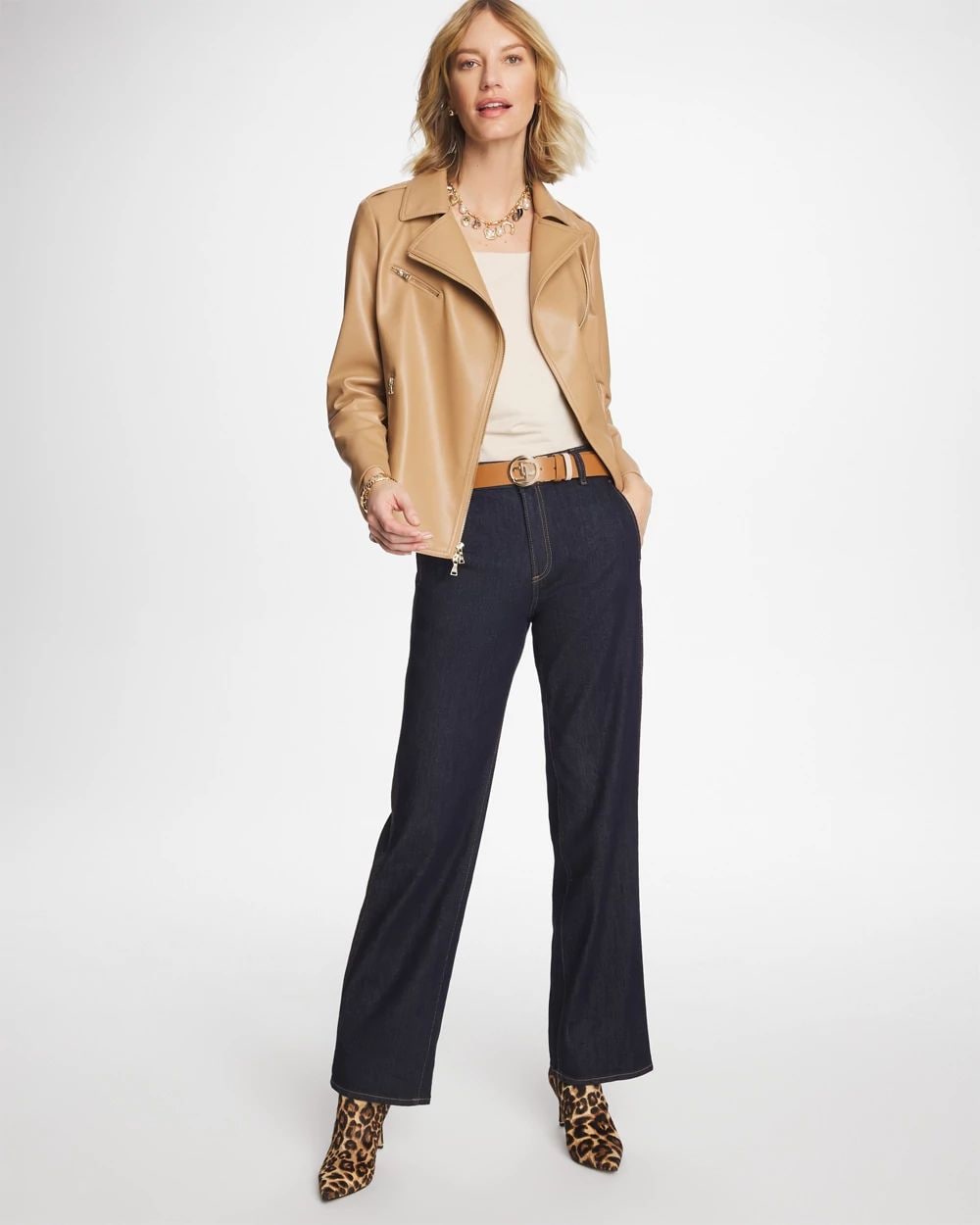 Petite Trapunto Wide-Leg High-Rise Jeans