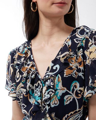 Faux Wrap Paisley Ruffle Dress