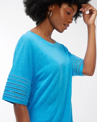 Linen Geometric Print Cutwork Tee