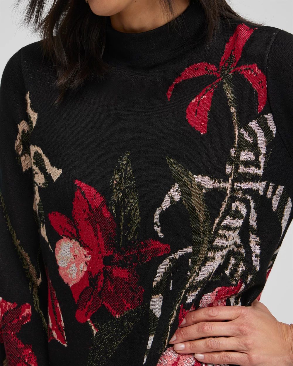 Floral Mock Neck Sweater click to view larger image.