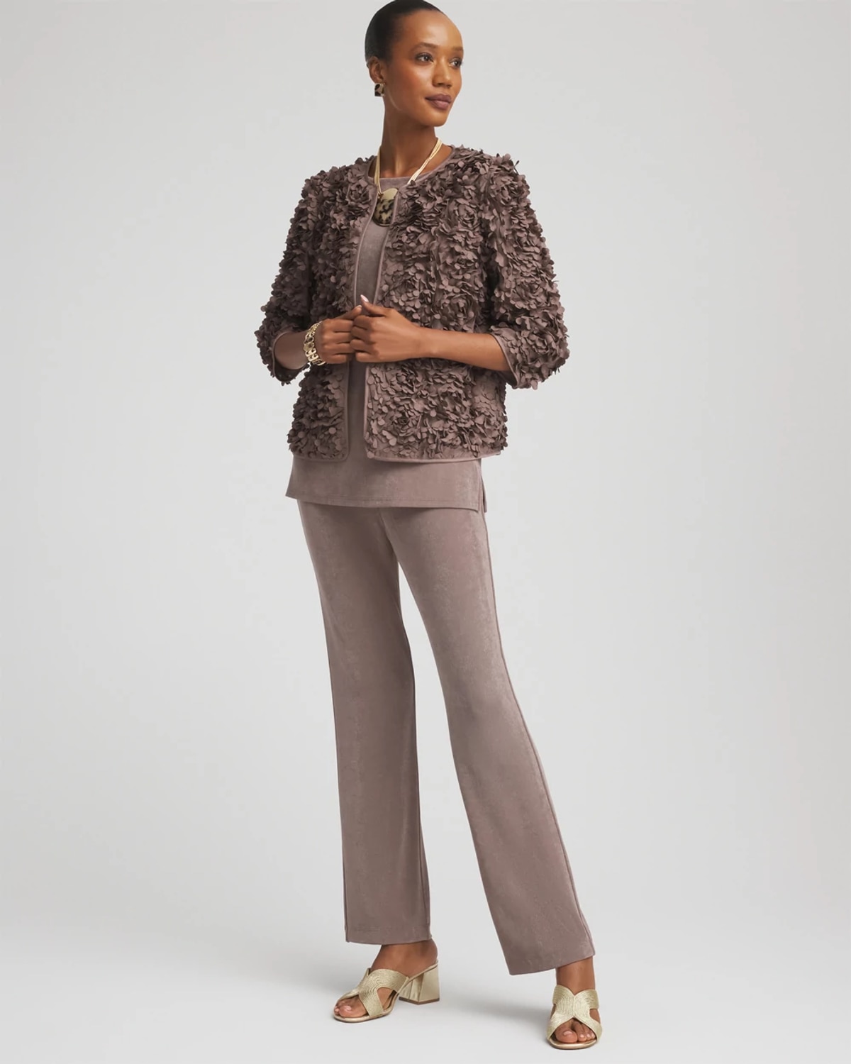 Chico's Travelers Textured Rosette Jacket In Deep Taupe In Brown