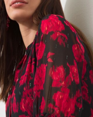 Lurex Ikat Jacquard Ruffle Blouse