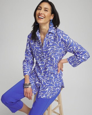 No Iron™ Linen Abstract 3/4 Sleeve Shirt