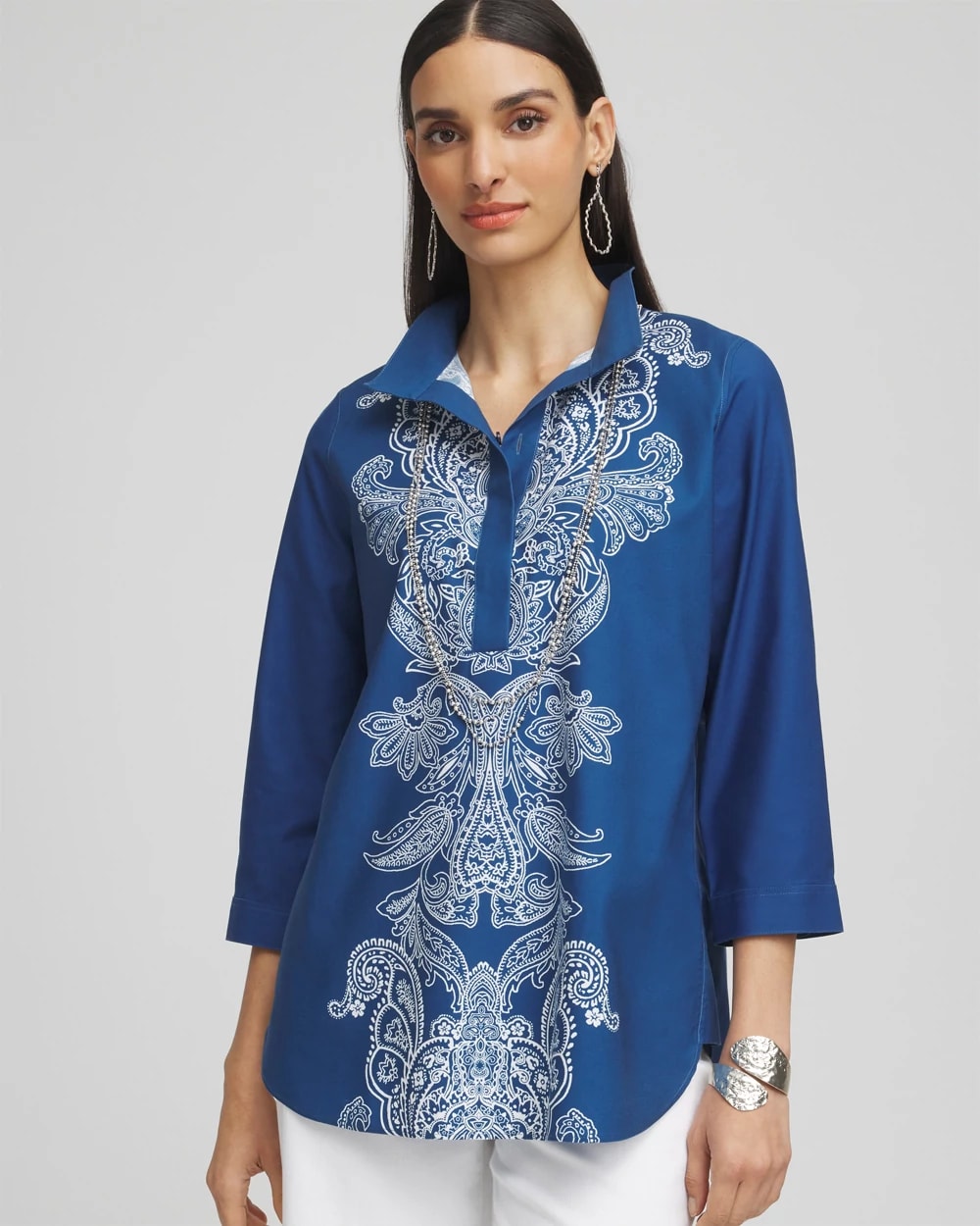 No Iron™ Paisley Buttonback Tunic, photo 1 of 5