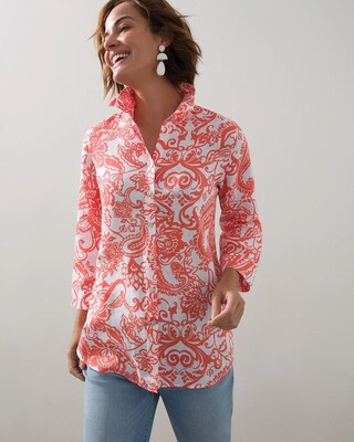 No-Iron Linen Orange Paisley Shirt