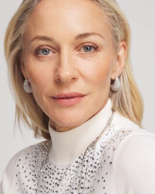 Silver Tone Pavé Huggie Earrings