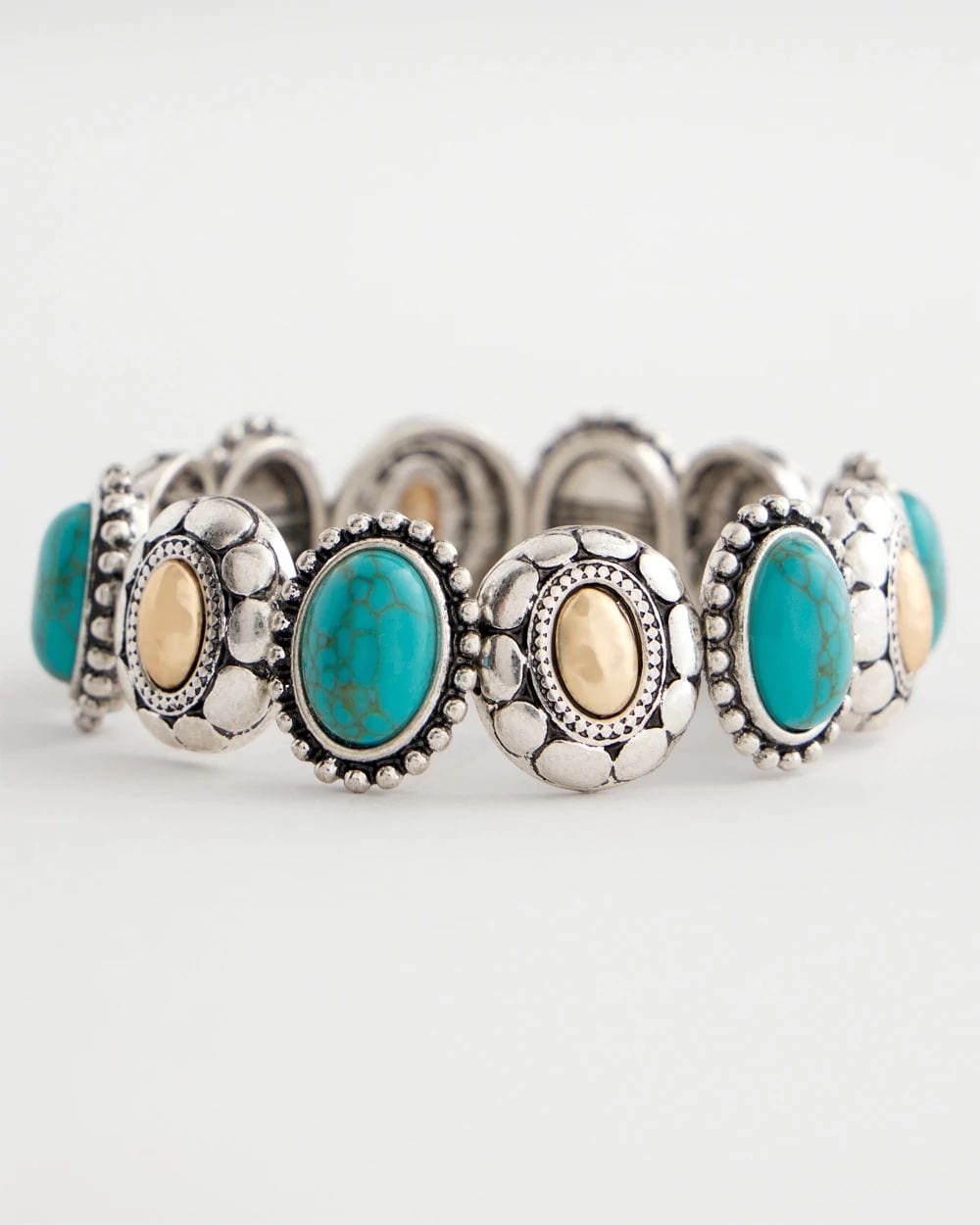 Turquoise Mixed Metal Stretch Bracelet click to view larger image.