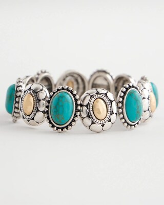 Turquoise Mixed Metal Stretch Bracelet click to view larger image.