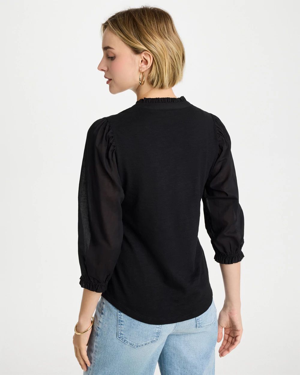 Ruffled V-Neck 3/4 Sleeve Top