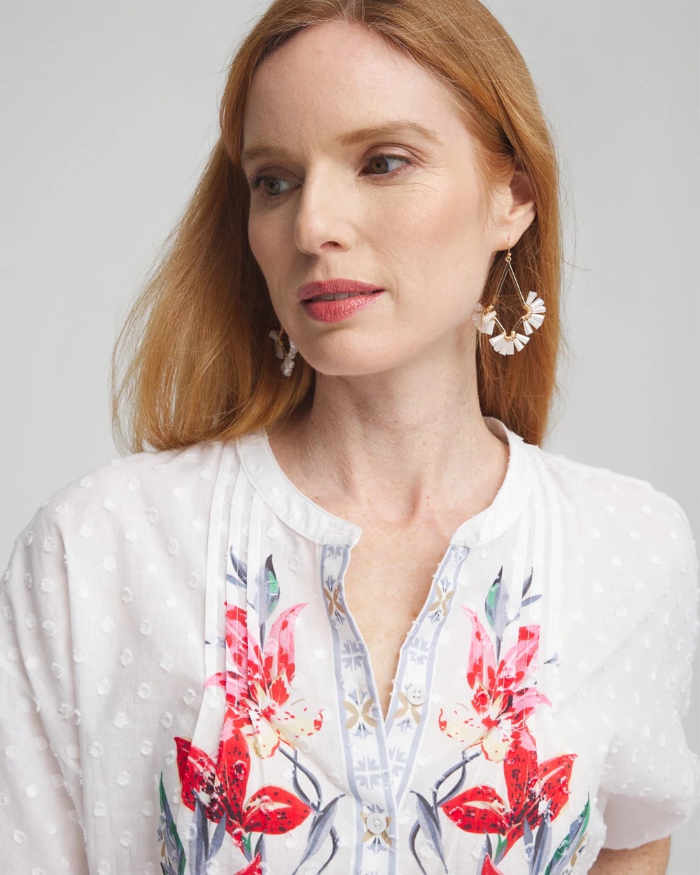 Floral Dolman Sleeve Cotton Shirt