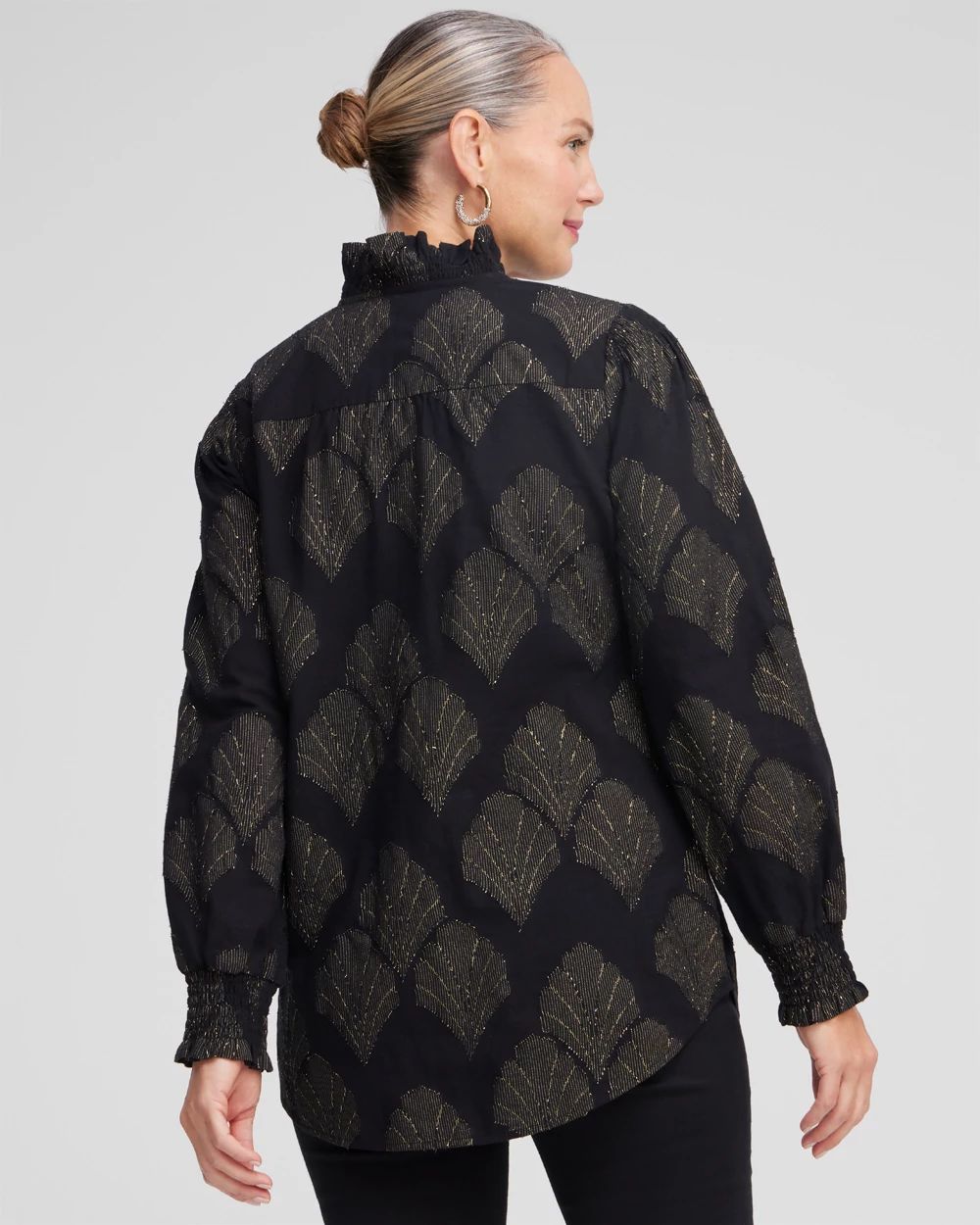 Jacquard Ruffle Neck Shirt
