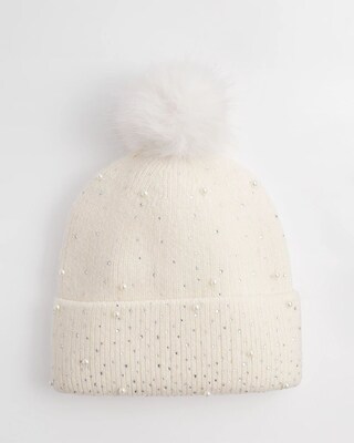 Faux Pearl Cashmere Blend Pom Pom Hat click to view larger image.
