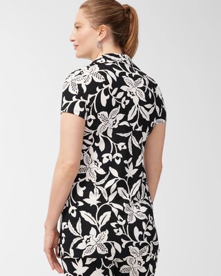 Travelers Floral Print Zip Front Top