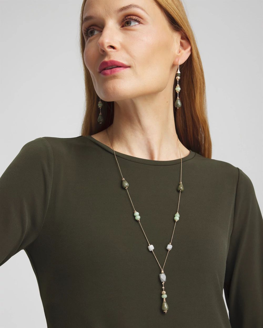 Natural Stone Layered Convertible Necklace click to view larger image.