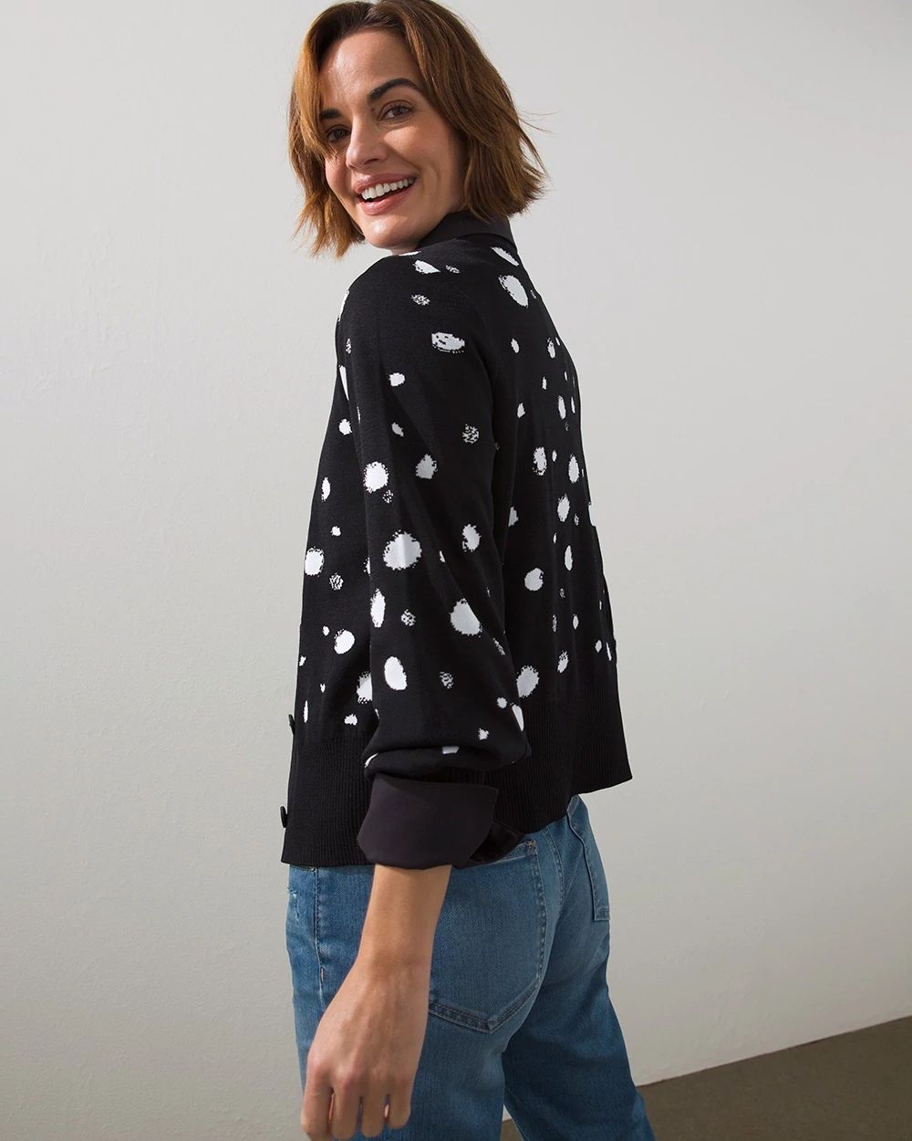 Jacquard Dot Print Cardigan