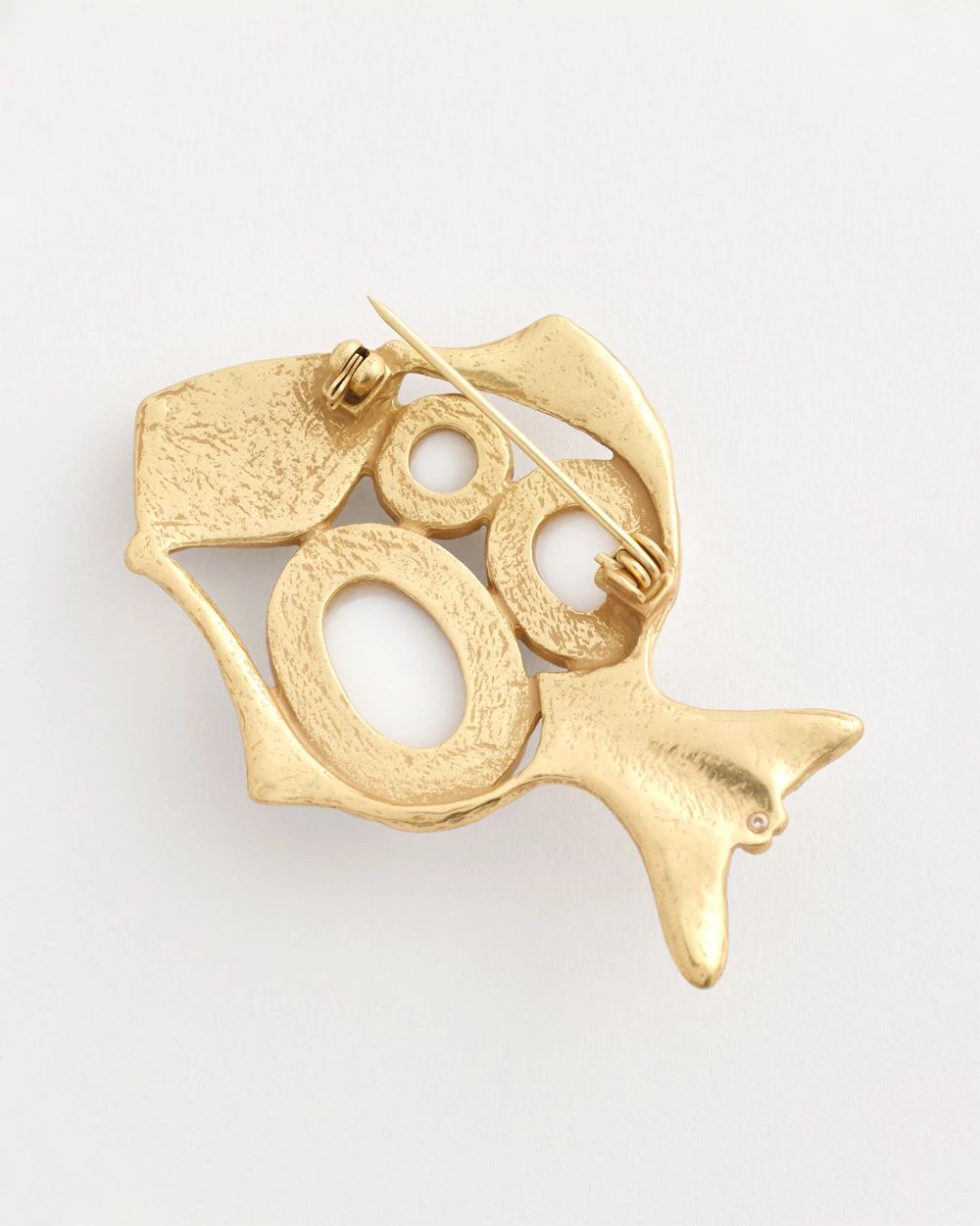 Gold Tone Pearl-Effect Fish Brooch
