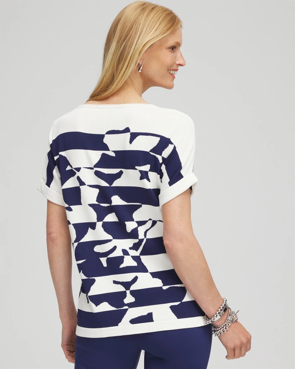 Floral Stripe Intarsia Pullover Sweater