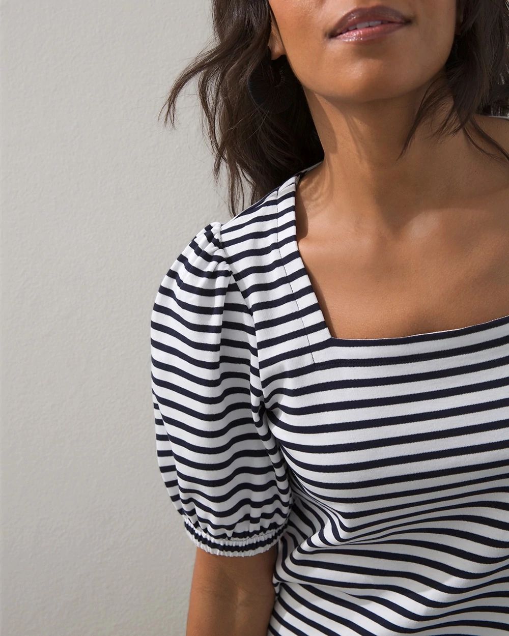 Stripe Square Neck Puff Sleeve Tee