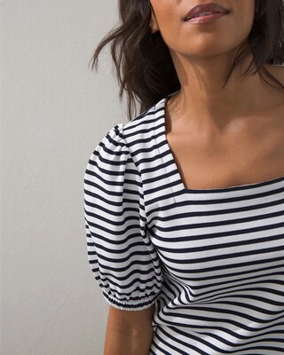 Stripe Square Neck Puff Sleeve Tee