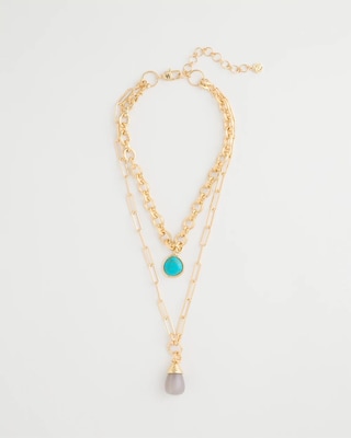 Double-Strand Blue Pendant Necklace