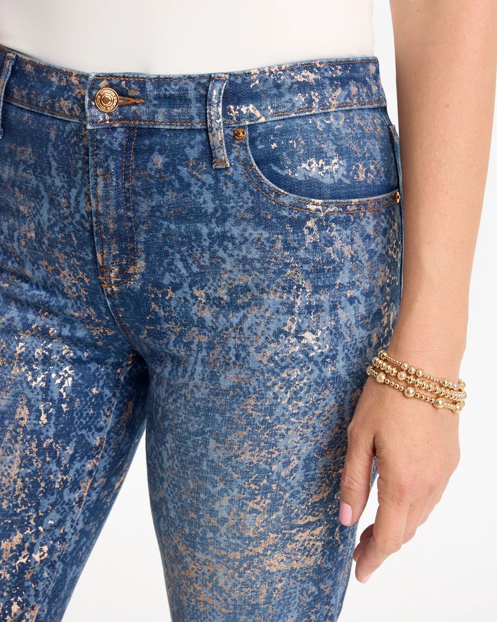 Foiled Snake Girlfriend Straight Ankle Jeans click to view larger image.