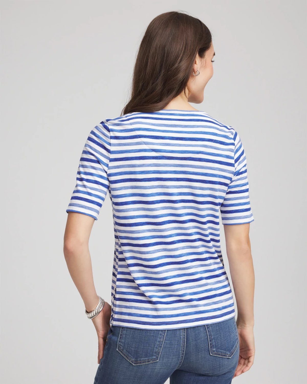 Chico's Double-knit Short Sleeve Tee In Blue In Multi