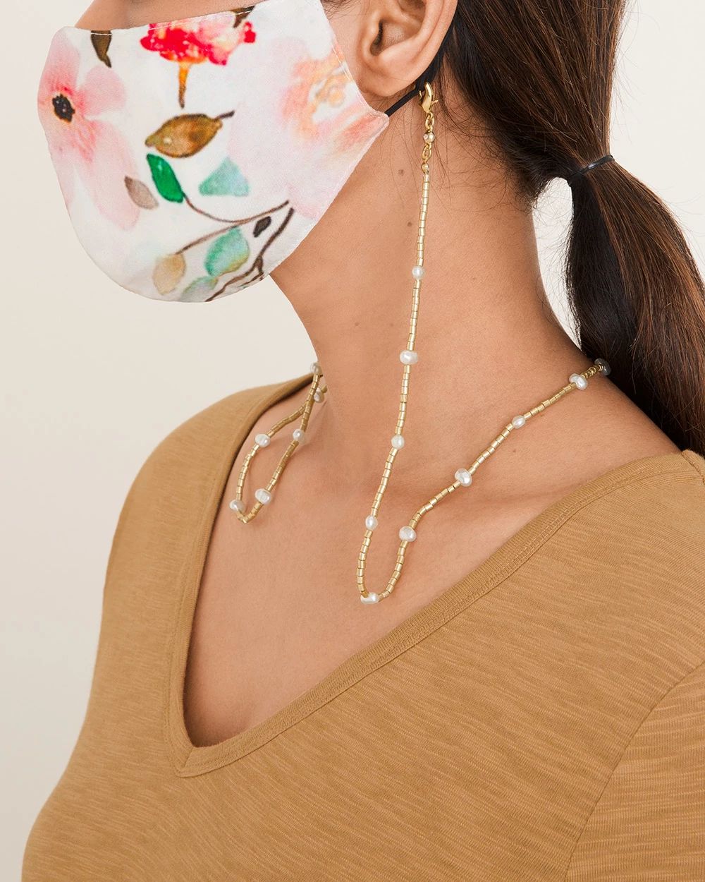 Convertible Goldtone and Faux-Pearl Mask Necklace