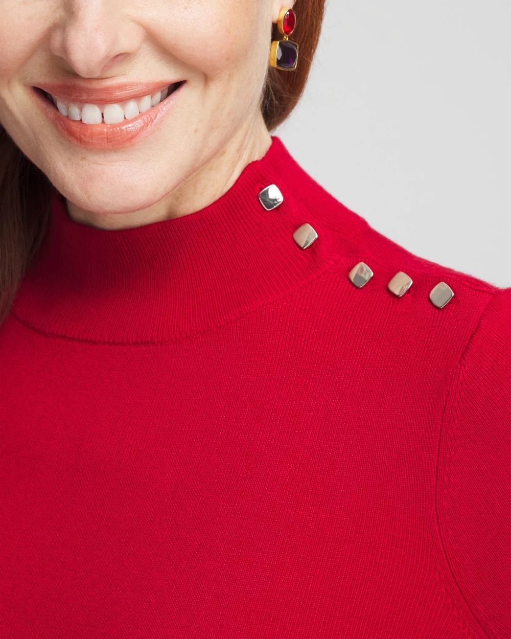 Ecovero™ Button Mock Neck Sweater