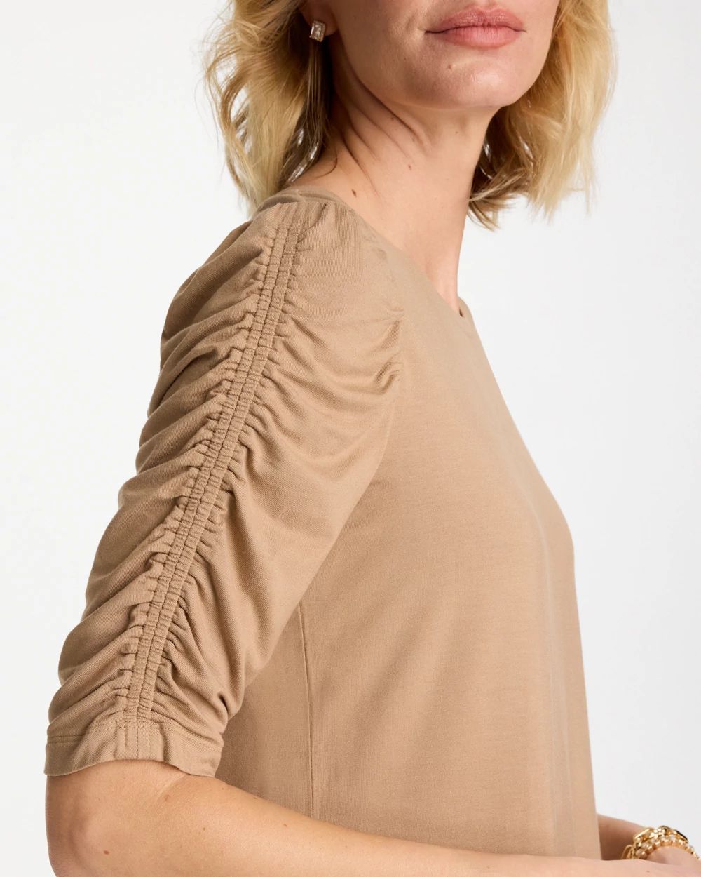Ruched Sleeve Knit Tee click to view larger image.