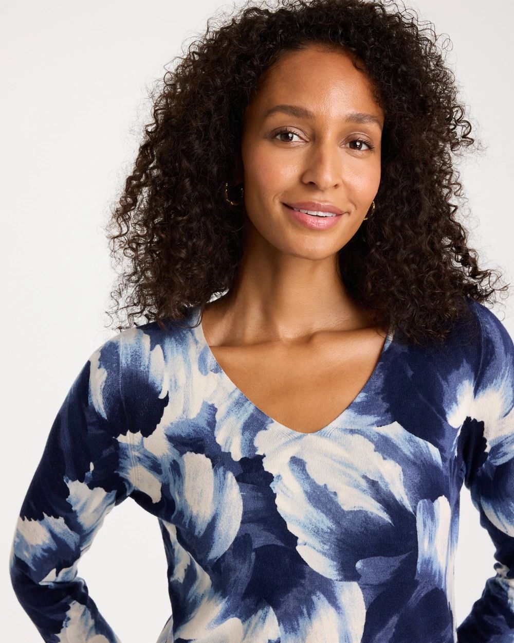 Ella V-Neck Floral Pullover Sweater click to view larger image.